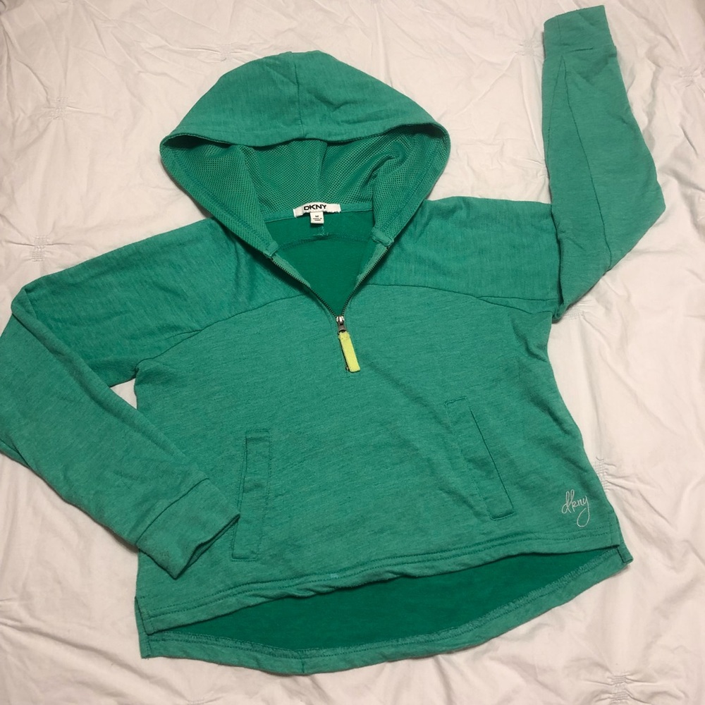 DKNY Green Cropped Hoodie with Pockets